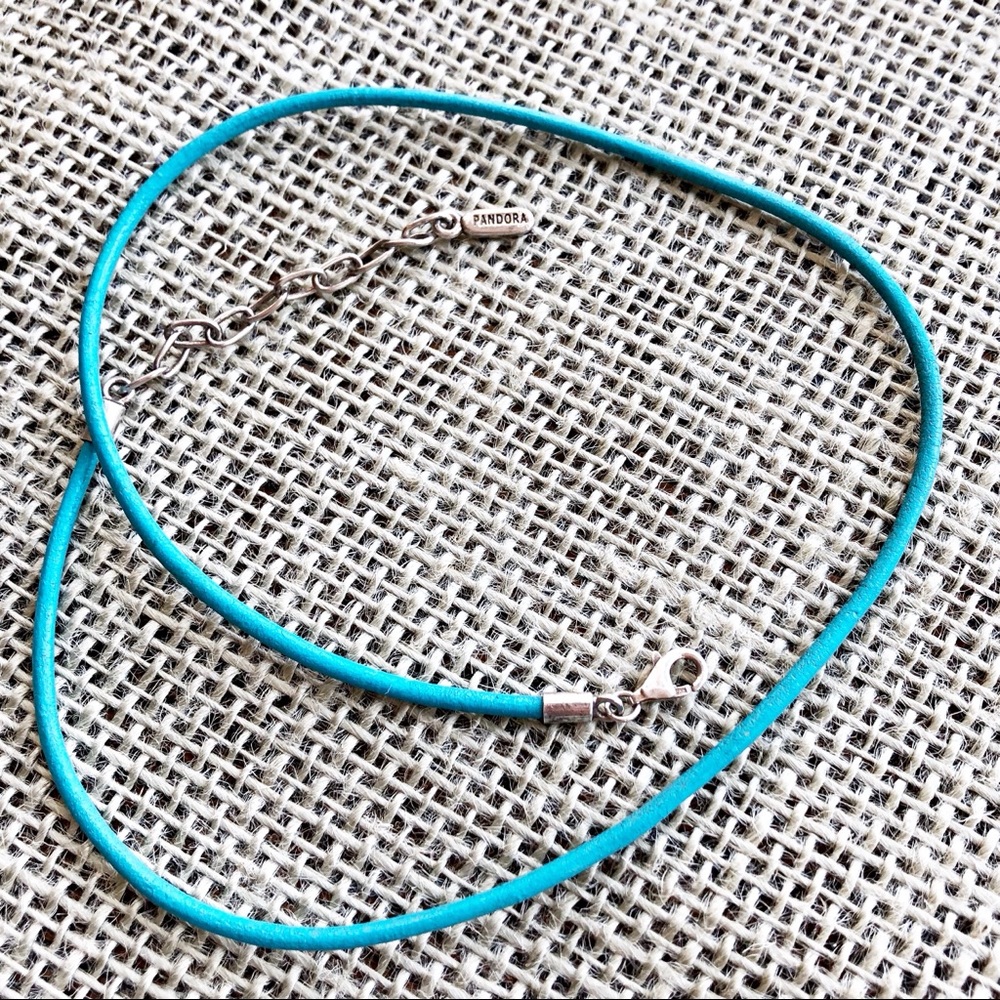 PANDORA Turquoise Leather Necklace 16 “ + 2” 925